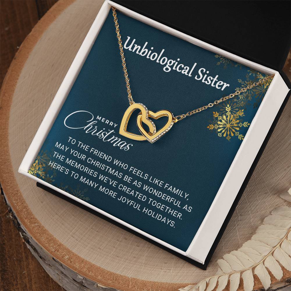 Unbiological Sister  - Christmas Gift- Interlocking Hearts Necklace