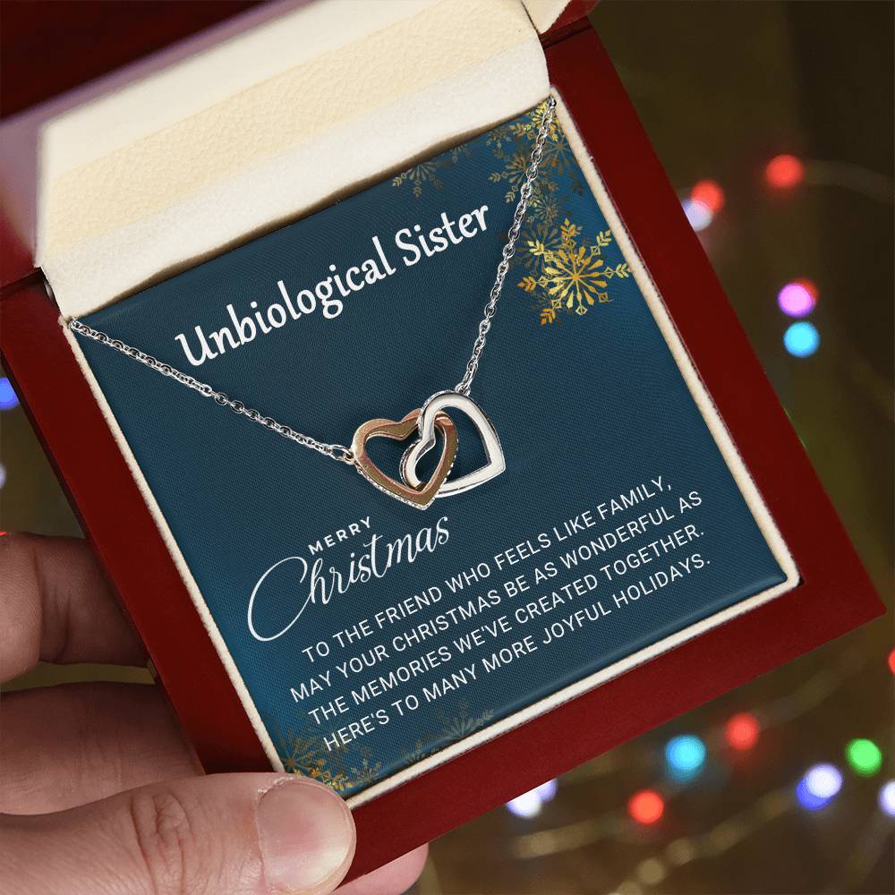 Unbiological Sister  - Christmas Gift- Interlocking Hearts Necklace