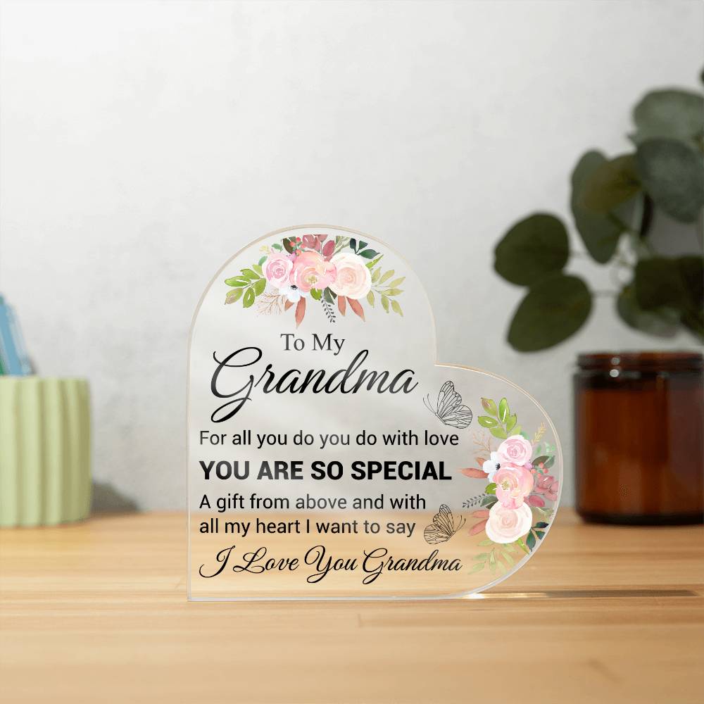 To My Grandma  -  Acrylic Heart Plaque